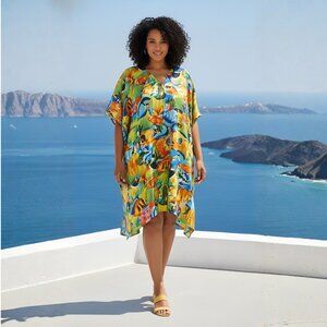 Women Plus Size Multicolor Short Kaftan Polyester Tunic Dress by Gypsie Blu